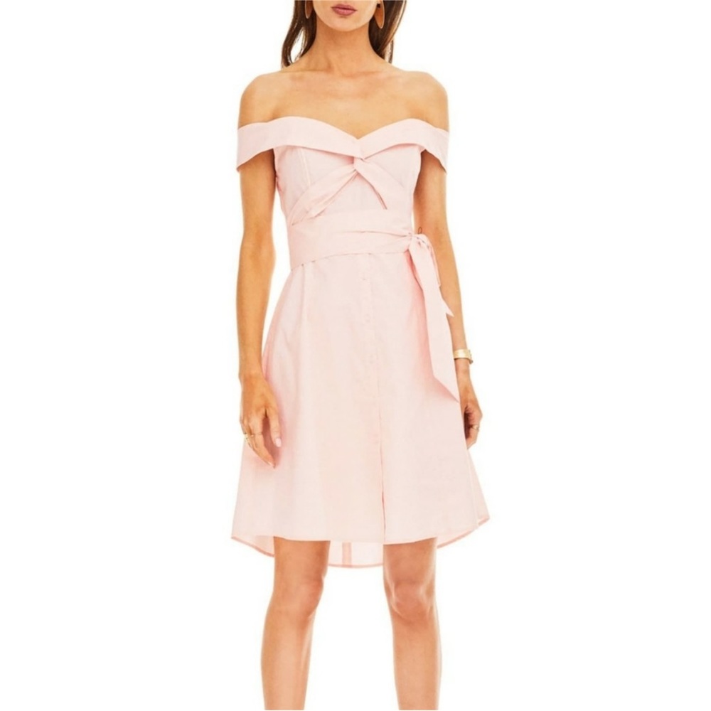 ASTR Pink Brittany Off Shoulder Sash Shirt Dress